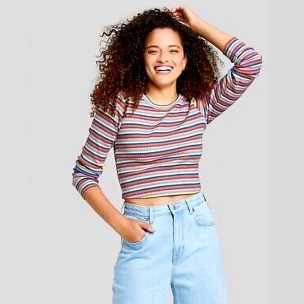 WOMEN'S Long Sleeve Stripped Crop-T Shirt Wild Fable